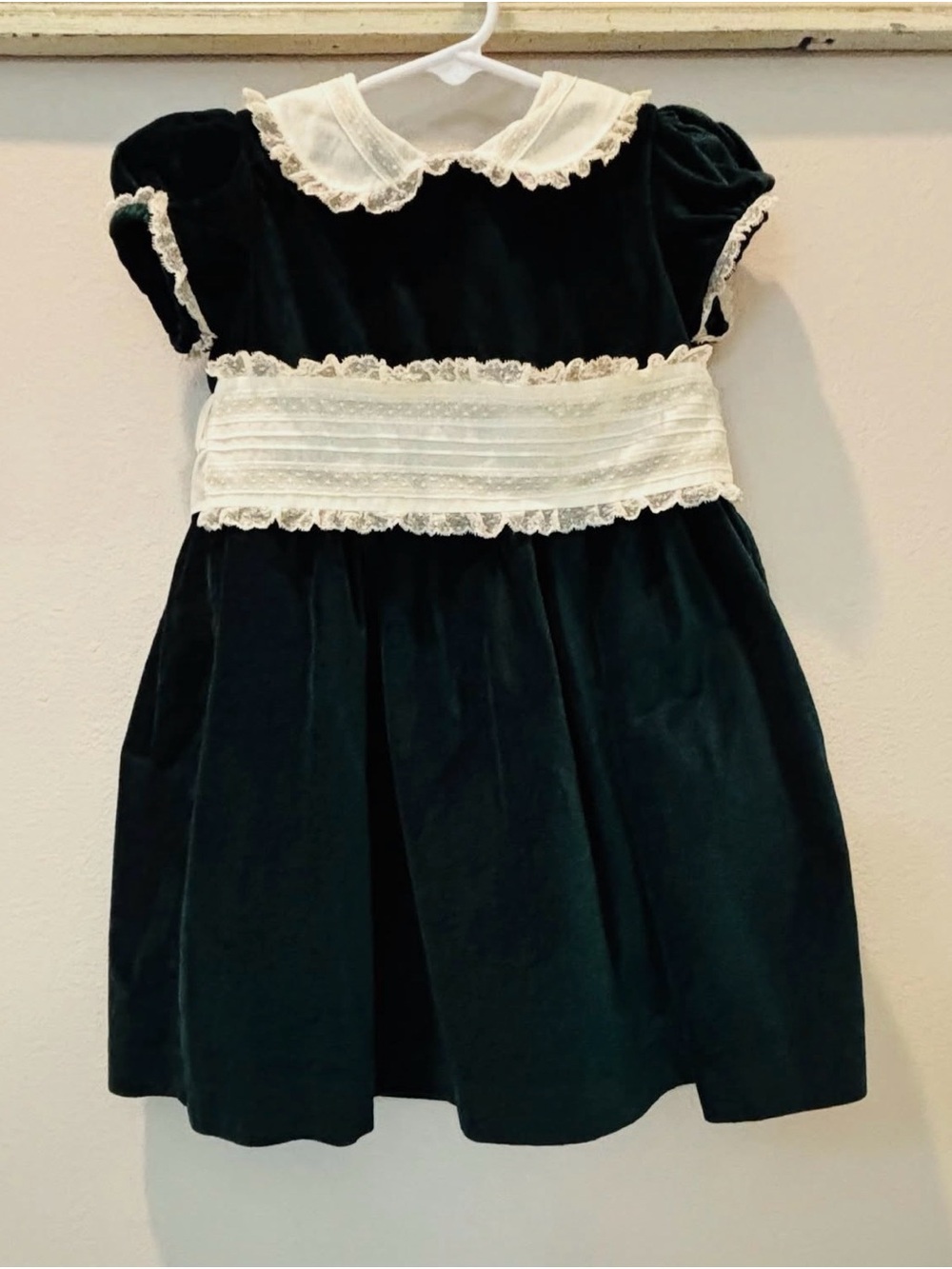 Classic Black Velvet Girls' Formal Dress with Cream Lace Accents